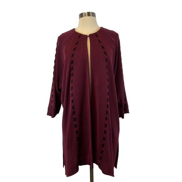 Misook jacket Cardigan burgundy knit midi hook closure X stitch Women’s size  0X - Picture 1 of 8